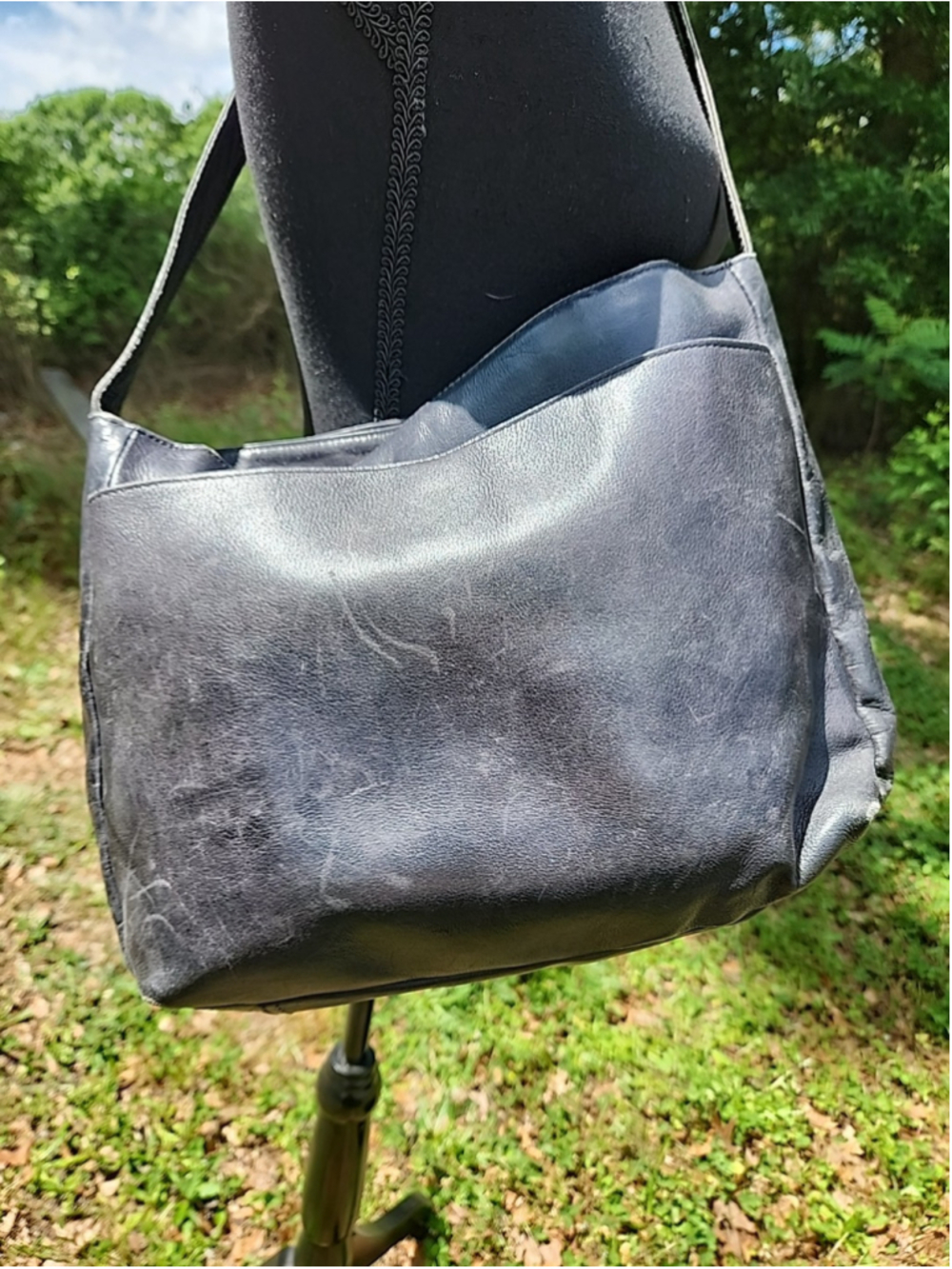 Boulder Ridge Leather Shoulder Bag Full Grain Cowhide Grey Vintage - Picture 2 of 14